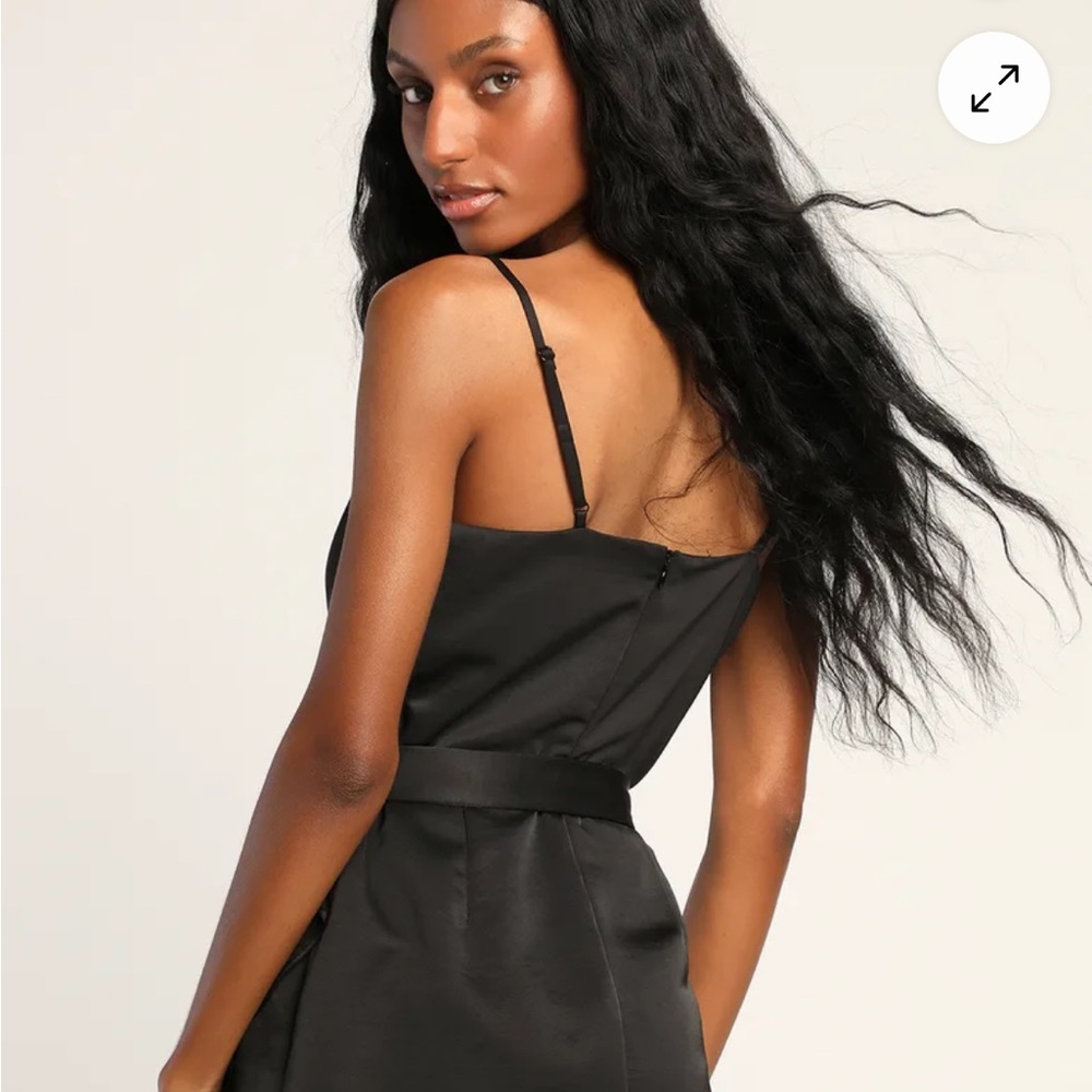 Lulus Glamourous Lifestyle Black Satin Faux-Wrap Mini Dress - new with tags!